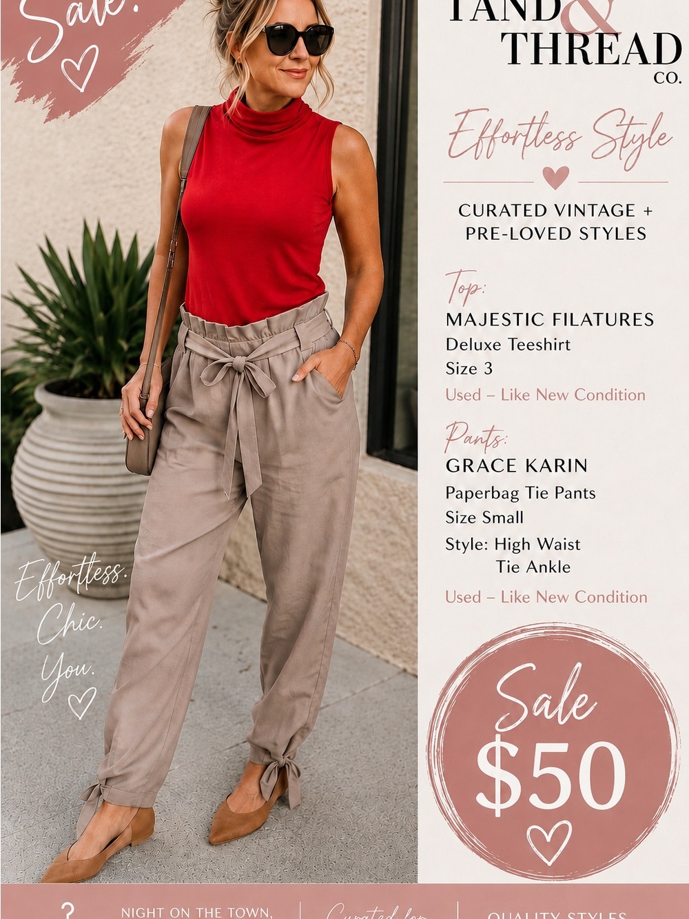 Grace Karin Taupe Paperbag Tie Waist Joggers